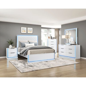 Homelegance Lumin Faux Leather/Wood Panel Bedroom Set with LED Lighting, White