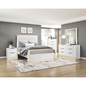 Homelegance Lumin Faux Leather/Wood Panel Bedroom Set with LED Lighting, White