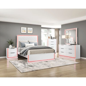 Homelegance Lumin Faux Leather/Wood Panel Bedroom Set with LED Lighting, White