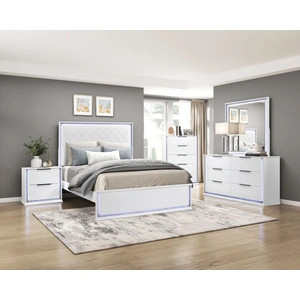 Homelegance Lumin Faux Leather/Wood Panel Bedroom Set with LED Lighting, White