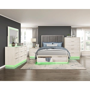 Homelegance Noctis Upholstered Storage Platform Bedroom Set with LED Lighting, Grey/Beige