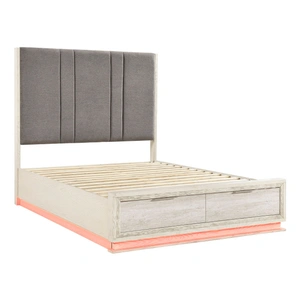 Homelegance Noctis Upholstered Storage Platform Bed with LED Lighting, Grey/Beige