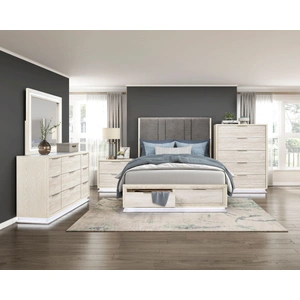 Homelegance Noctis Upholstered Storage Platform Bedroom Set with LED Lighting, Grey/Beige