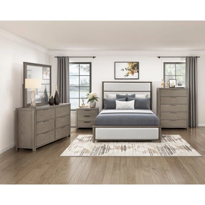 Homelegance Dalston Chenille/Wood Panel Bedroom Set, Light Gray