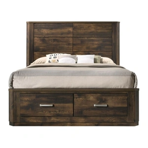 ACME Elettra Wood Storage Panel Bed, Queen Size, Rustic Walnut