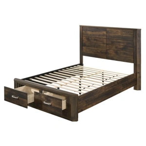 ACME Elettra Wood Storage Panel Bed, Queen Size, Rustic Walnut