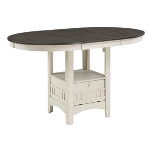 Homelegance Junipero Round/Oval Wood Counter Height Table with Storage Base, Antique White/Rosy Brown