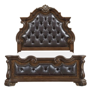 Homelegance Gilmartin Faux Leather/Wood/Wood Veneer Panel Bed, Dark Brown