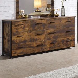 ACME Juvanth Wood/Metal Double Dresser w/6 Drawers, Rustic Oak/Black