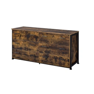 ACME Juvanth Wood/Metal Double Dresser w/6 Drawers, Rustic Oak/Black