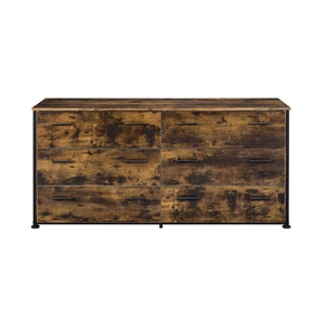 ACME Juvanth Wood/Metal Double Dresser w/6 Drawers, Rustic Oak/Black