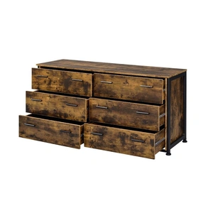 ACME Juvanth Wood/Metal Double Dresser w/6 Drawers, Rustic Oak/Black