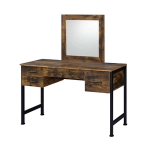 ACME Juvanth Wood/Metal Vanity Desk w/Mirror & 4 Drawers, Rustic Oak/Black
