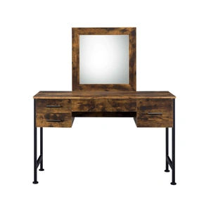 ACME Juvanth Wood/Metal Vanity Desk w/Mirror & 4 Drawers, Rustic Oak/Black