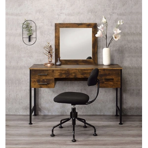ACME Juvanth Wood/Metal Vanity Desk w/Mirror & 4 Drawers, Rustic Oak/Black