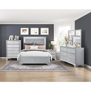 Homelegance Anatole Wood Panel Bedroom Set with LED Lighting, Silver