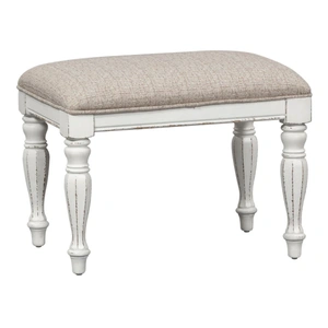 Liberty Furniture Magnolia Manor Wood/Fabroc Chenille Accent Bench, Antique White & Taupe