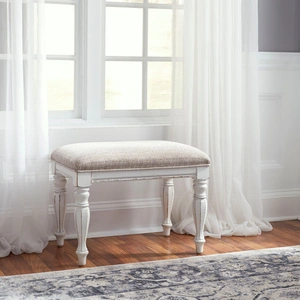 Liberty Furniture Magnolia Manor Wood/Fabroc Chenille Accent Bench, Antique White & Taupe