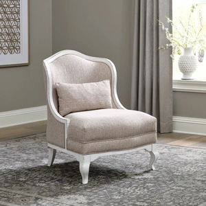 Liberty Furniture Magnolia Manor Textered Linen/Wood Accent Chair, Antique White & Taupe