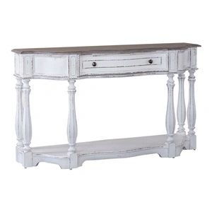 Liberty Furniture Magnolia Manor Irregular Wood 56-Inch Hall Console Table w/Drawer, Antique White & Weathered Bark