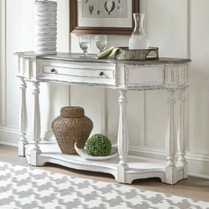 Liberty Furniture Magnolia Manor Irregular Wood 56-Inch Hall Console Table w/Drawer, Antique White & Weathered Bark