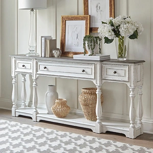 Liberty Furniture Magnolia Manor Irregular Wood 72-Inch Hall Console Table w/3 Drawers, Antique White & Weathered Bark