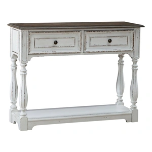 Liberty Furniture Magnolia Manor Rectangular Wood Hall Console w/2 Drawers, Antique White & Weathered Bark