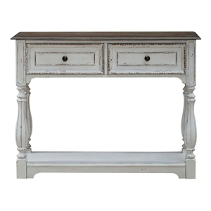 Liberty Furniture Magnolia Manor Rectangular Wood Hall Console w/2 Drawers, Antique White & Weathered Bark