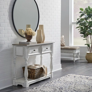 Liberty Furniture Magnolia Manor Rectangular Wood Hall Console w/2 Drawers, Antique White & Weathered Bark