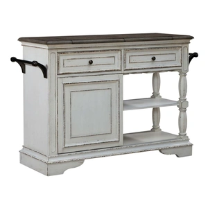 Liberty Furniture Magnolia Manor Wood Bar Cart w/2 Drawers & Door, Antique White & Weathered Bark