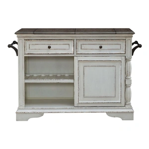 Liberty Furniture Magnolia Manor Wood Bar Cart w/2 Drawers & Door, Antique White & Weathered Bark
