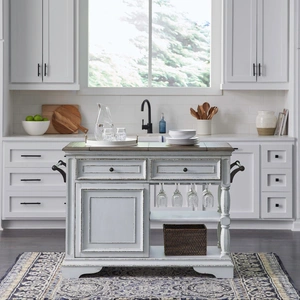 Liberty Furniture Magnolia Manor Wood Bar Cart w/2 Drawers & Door, Antique White & Weathered Bark