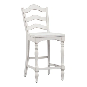 Liberty Furniture Magnolia Manor Wood Ladder Back Counter Chair in Antique White & Weathered Bark