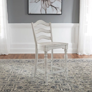 Liberty Furniture Magnolia Manor Wood Ladder Back Counter Chair in Antique White & Weathered Bark