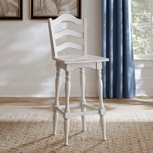 Liberty Furniture Magnolia Manor Ladderback Wood Swivel Bar Stool, Antique White & Weathered Bark
