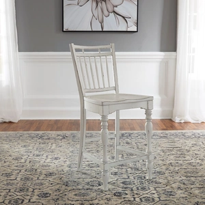 Liberty Furniture Magnolia Manor Spindle Wood Back Counter Chair, Antique White & Weathered Bark