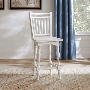 Liberty Furniture Magnolia Manor Spindle Wood Back Swivel Counter Height Chair, Antique White & Weathered Bark