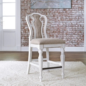 Liberty Furniture Magnolia Manor Tweed/Wood Chenille Counter Height Chair, Antique White & Ivory