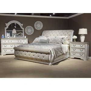 Liberty Furniture SM Magnolia Manor Fabric Upholstered Sleigh Bedroom Set, Antique White