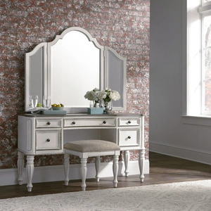 Liberty Furniture Magnolia Manor Rectangular Wood 3-Piece 5-Drawer Vanity Set, Antique White/Weathered Bark