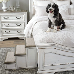 Liberty Furniture Magnolia Manor Wood/Fabric Pet Steps, Antique White & Weathered Bark