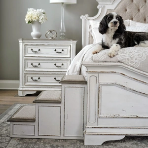 Liberty Furniture Magnolia Manor Wood/Fabric Pet Steps, Antique White & Weathered Bark