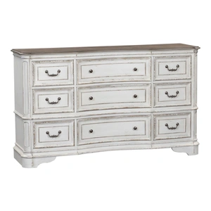 Liberty Furniture Magnolia Manor Wood Dresser w/9 Drawers, Antique White & Weathered Bark