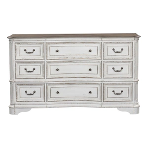 Liberty Furniture Magnolia Manor Wood Dresser w/9 Drawers, Antique White & Weathered Bark