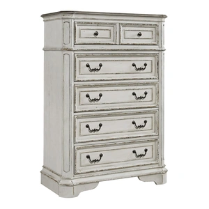 Liberty Furniture Magnolia Manor Wood Chest w/5 Drawers, Antique White & Weathered Bark