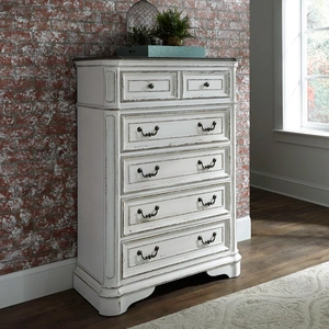 Liberty Furniture Magnolia Manor Wood Chest w/5 Drawers, Antique White & Weathered Bark