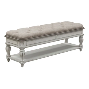 Liberty Furniture Magnolia Manor Tweed/Wood Chenille Bed Bench, Antique White & Ivory