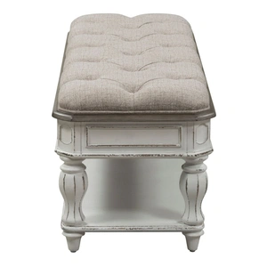Liberty Furniture Magnolia Manor Tweed/Wood Chenille Bed Bench, Antique White & Ivory