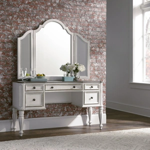 Liberty Furniture Magnolia Manor Wood Vanity Tri-Folding Mirror, Antique White/Weathered Bark
