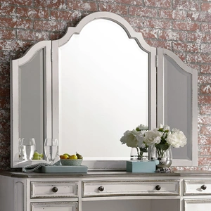 Liberty Furniture Magnolia Manor Wood Vanity Tri-Folding Mirror, Antique White/Weathered Bark